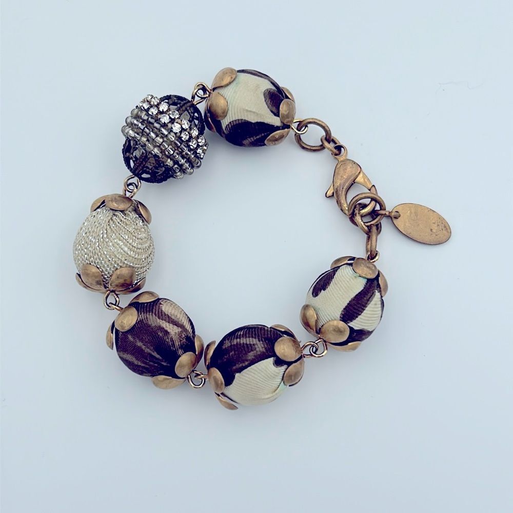 RADΓ Italy Handmade Mixed Media Fabric & Crystal Statement Bracelet